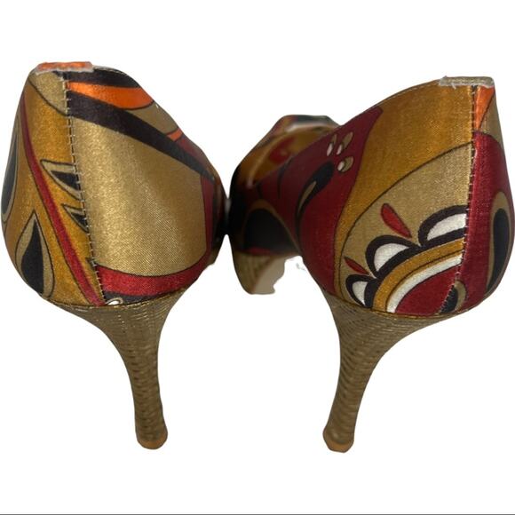 Sergio Zelcer Handmade Platform Retro Mod Print Peep Toe Platform Shoe Size 8 - Picture 5 of 11